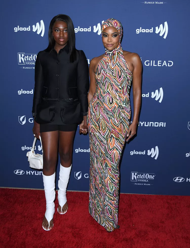 Gabrielle Union Walked the Red Carpet Alongside Zaya Wade in a Colorful Hooded Gown
