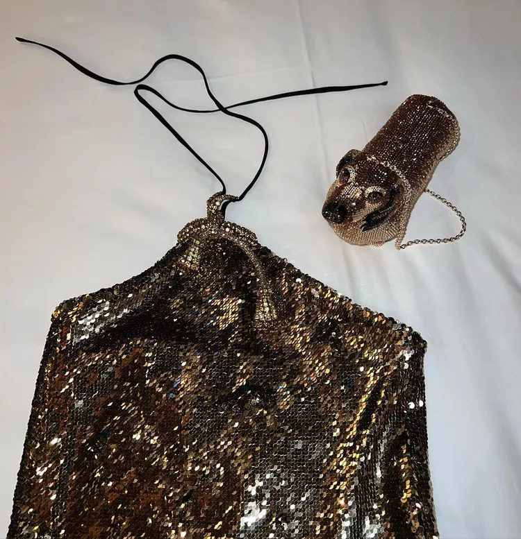 Sofia Richie’s Latest Honeymoon Look Included a Sparkly Halter Minidress with a Matching Dog Purse