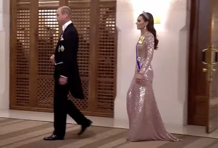 Kate Middleton Wore a Shimmering Pink Gown and Her Favorite Tiara for Prince Hussein and Princess Rajwa's Wedding Reception