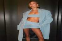 Hailey Bieber's Version of Workwear Includes a Micro Miniskirt and the Tiniest Bandeau Bra