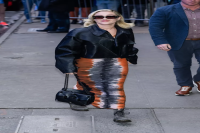 Florence Pugh Paired a Cropped Leather Moto Jacket With a Cut-Out Maxi Dress
