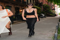 Emily Ratajkowski Made Black-on-Black Summer-Ready With a Plunging Crop Top and Totally Sheer Skirt